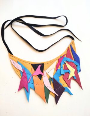 Colier statement din piele naturala, multicolor