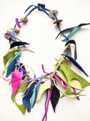 Colier multicolor handmade din piele naturala, asimetric, unicat