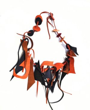 Colier handmade  din mix piele naturala, asimetric, unicat