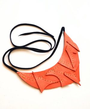 Colier Orange statement,  din piele naturala