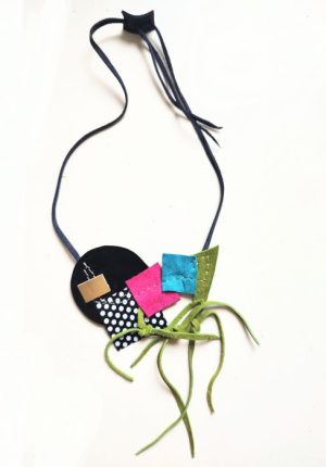 Colier statement  din piele naturala cu insertii , unicat