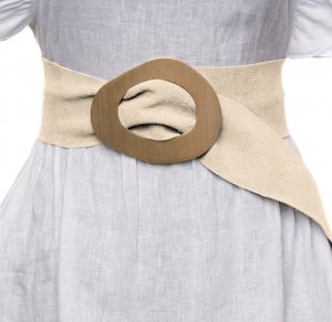 Curea ivory din piele intoarsa naturala cu latime de 8 cm, catarama aurie neregulata