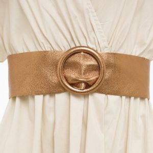 Curea bronz din piele naturala cu latime de 7 cm, catarama rotunda imbracata in piele