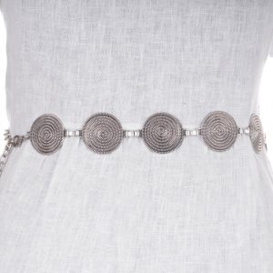 Curea flexibila cu cercuri metalice argintii de 4 cm cu lant metalic prelungitor