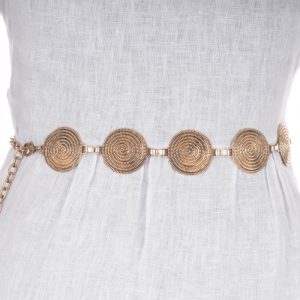 Curea flexibila cu cercuri metalice aurii de 4 cm cu lant metalic prelungitor