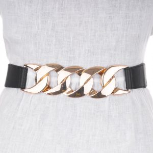 Curea flexibila cu decoratiune lant metalic si material elastic negru la spate