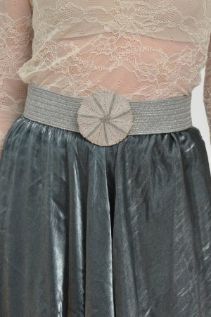 Curea gri lata de 5,5 cm, din material elastic cu catarama rotunda