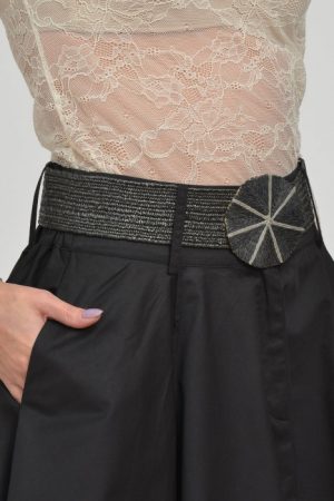 Curea neagra lata de 5,5 cm, din material elastic cu catarama rotunda