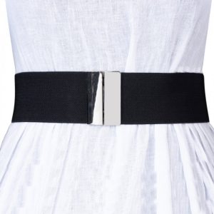 Curea neagra 6 cm latime din material elastic, cu catarama argintie