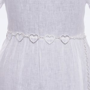 Curea flexibila metalica cu inimi, cu lant de prelungire, argintie