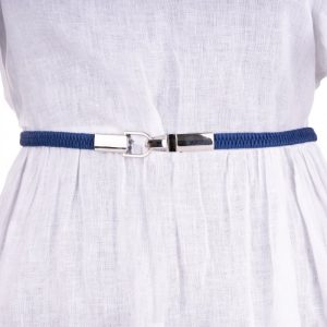 Curea subtire elastica din piele ecologica cu prindere in fata, bleumarin