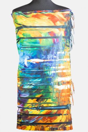 Esarfa cashmere cu fir din lurex, doua fete imprimata cu model inspirat  dupa o pictura cu fata cu umbrela