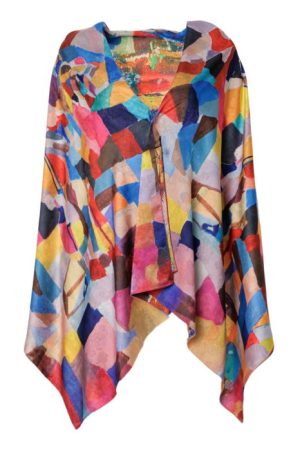 Esarfa dreptunghiulara premium cu doua fete, din matase, cu imprimeu multicolor abstract