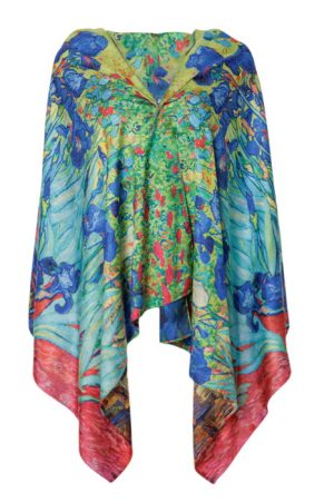 Esarfa dreptunghiulara premium cu doua fete, din matase, dupa pictura   Irisi   a lui Van Gogh