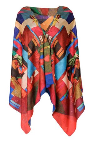 Esarfa dreptunghiulara premium cu doua fete, din matase, cu imprimeu in stil Picasso