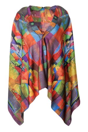 Esarfa dreptunghiulara premium cu doua fete, din matase, cu imprimeu multicolor cubist