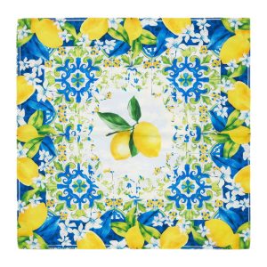 Esarfa patrata cu doua fate cu imprimeu marocan si lamai mari cu frunze verzi