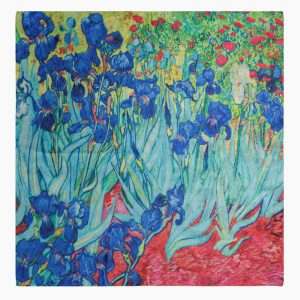 Esarfa premium din matase cu dubla fata, imprimeu cu model inspirat  dupa    Irisi   - de Van Gogh