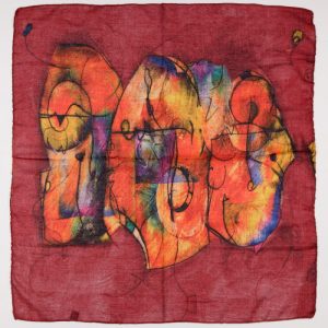 Esarfa tip batic din bumbac, cu imprimeu grafic abstract pe fond bordo