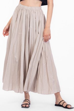 Fusta lunga, ampla, clos, din bumbac creponat, bej