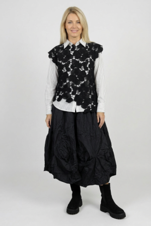 Fusta midi ampla cu fronseuri si buzunare din tafta de vascoza, neagra