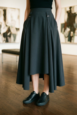 Fusta midi ampla cu lungime asimetrica, neagra