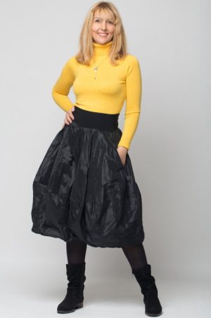 Fusta neagra midi, tip lalea, din tafta cu memorie