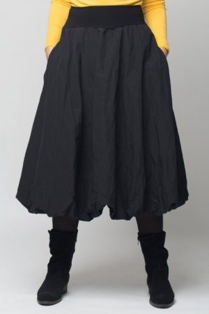 Fusta neagra midi, tip gogosar, din tafta cu memorie