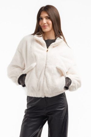Geaca din blanita artificiala alba