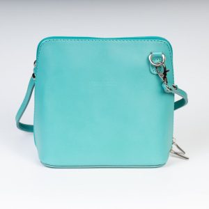 Geanta crossbody, turcoaz deschis, din piele naturala