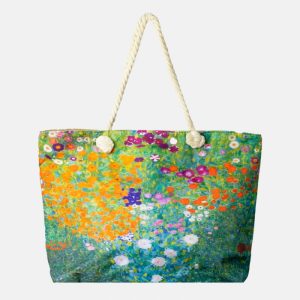 Geanta de plaja din material textil, cu imprimata cu o reproducere dupa    Camp cu maci   de Claude Monet