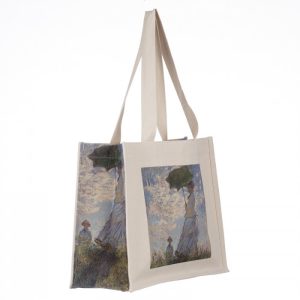 Geanta de umar din material textil cu imprimeu inspirat din pictura Femeie cu Umbrela a lui Monet