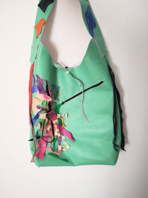 Geanta hobo din piele naturala,  multicolora ,unicat