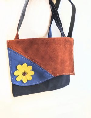 Geanta multicolora din piele naturala ,cu dalie