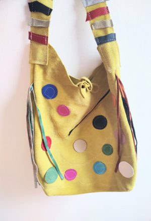 Geanta galbena handmade ,cu bulinute colorate ,unicat