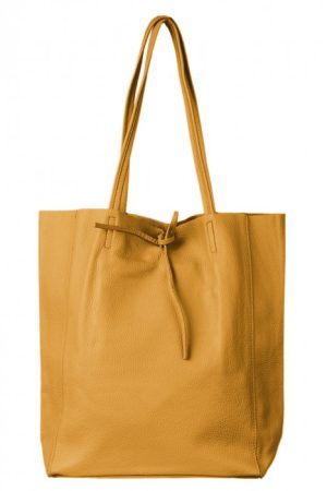 Geanta shopper mustar din piele naturala