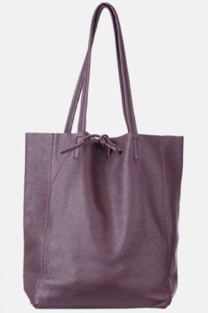 Geanta shopper visiniu din piele naturala, cu fermoar