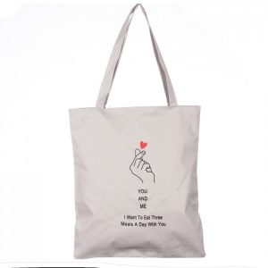 Geanta shopper din material textil, cu imprimeu You and Me