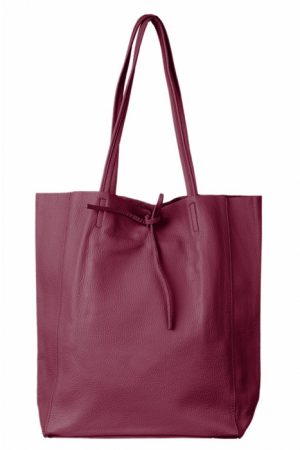 Geanta shopper din piele naturala, magenta inchis