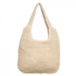 Geanta shopper impletita cu manere late, bej deschis