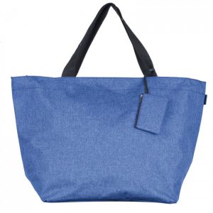 Geanta shopper multifunctionala medie din material textil panzat, albastru pastel