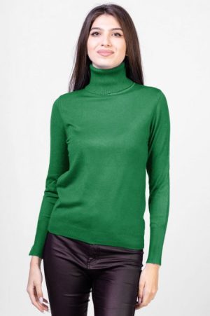 Helanca masura mai mare, din tricotaj cu guler inalt, verde