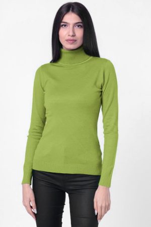 Helanca pulover cu guler inalt, verde oliv