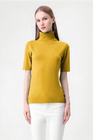 Helanca pulover cu maneca scurta si guler inalt, galben