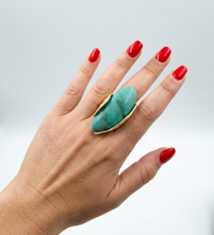 Inel dama reglabil cu element decorativ turcoaz marmorat