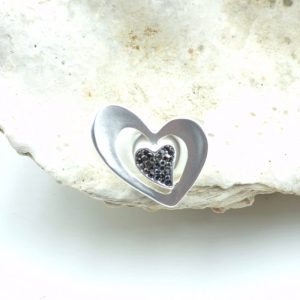 Inel dama reglabil in forma de inima cu cristale, argintiu