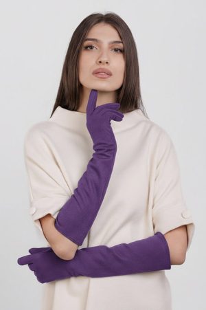 Manusi dama foarte lungi si simple din material textil catifelat mov