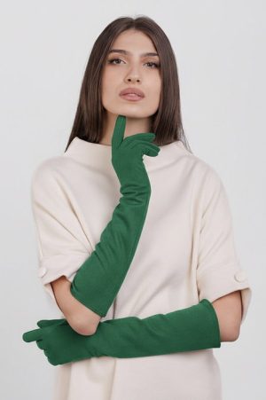 Manusi dama foarte lungi si simple din material textil catifelat verde