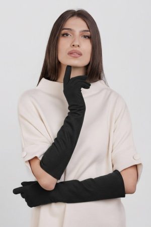 Manusi dama foarte lungi si simple din material textil catifelat negru