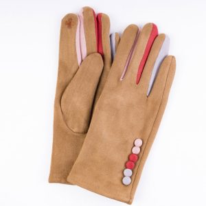 Manusi dama textil camel clasice cu nasturi colorati